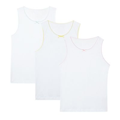 bluezoo Girl's pack of three white picot trim vests